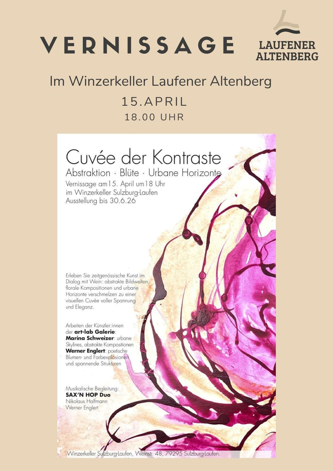 15. April 2026: Vernissage im Winzerkeller Laufener Altenberg