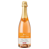 EEine elegante Flasche Winzerkeller Auggener Schäf Pinot Rosé Brut Sekt, hergestellt in klassischer Flaschengärung, mit goldener Kapsel und zart lachsfarbenem Inhalt, bereit zum Genuss.